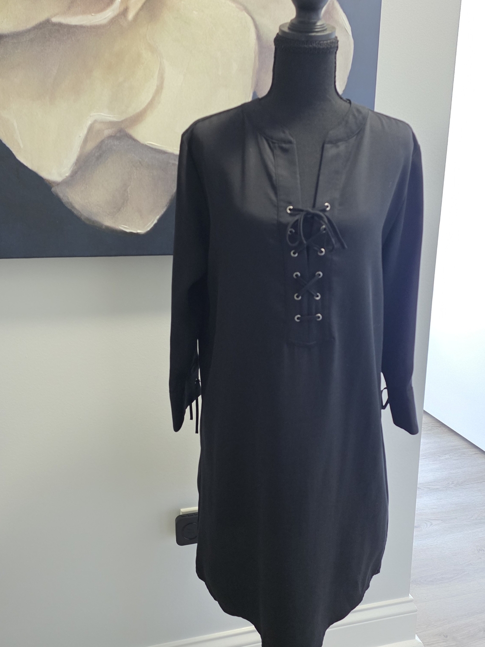 Theory Black Lace-Up Midi Dress